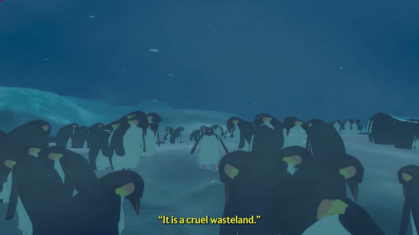 A group of penguins huddled on the ice