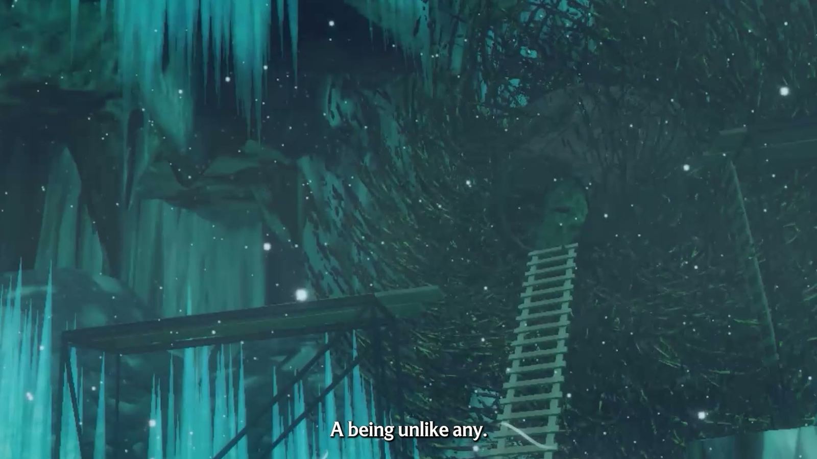 A ladder of ice in a dark shaft